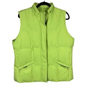 Talbots Outdoor Goose Down & Feather Fill Full Zip Puffer Vest Large Lime Green
